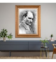 Altın Varaklı Çerçeveli Paspartulu Atatürk Tablo z4615 (Gold)