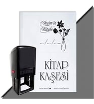 Kişiye Özel Çiçek Buketi 4 Tarihli Otomatik Kitap Kaşesi (Siyah)