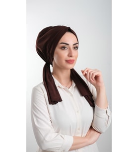 Kahverengi Pratik Hazır Geçmeli Tesettür Bone Kesik Elyaf Sade 2111_14