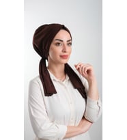 Kahverengi Pratik Hazır Geçmeli Tesettür Bone Kesik Elyaf Sade 2111_14