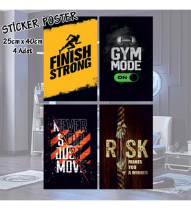 body spor strong mode duvar yazıları - 4 adet yapışkanlı poster sticker etiketler - dolap cam oda için