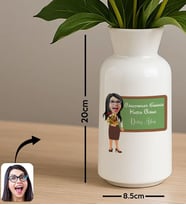 BK Gift Kişiye Özel Karikatürlü Öğretmenler Günü Tasarımlı Seramik Vazo-1, Ev Hediyesi, Öğretmene Hediye