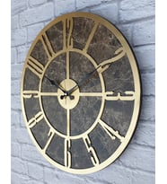 Markakanvas Mermer Desenli  Duvar Saati  Çap 50 cm-Çap 80 cm (Altın)