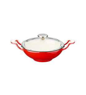 Lava Döküm Mini Wok Yekpare Kulplu Cam Kapaklı Edition Serisi Çap(Ø)16cm. (Kırmızı)