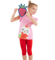 Çilek Kız Çocuk T-shirt Tayt Takım (Pembe)