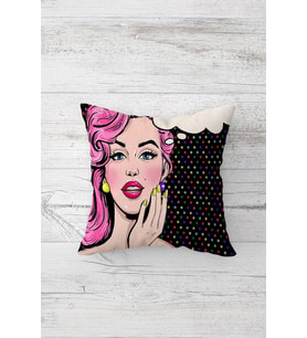 Pop Art Renkli Çift Tarafı Baskılı Gizli Fermuarlı Yastık Kılıfı Kırlent Koltuk Yastık Kılıfı (Siyah-Pembe)