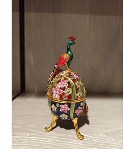 Swarovski Taşlı Tavuz Kuşu-Yumurta Mücevherlik / Dekoratif Biblo (Beyaz)