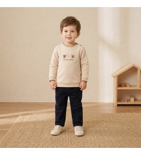 Erkek Çocuk Üç Hayvan Figürlü Bej Uzun Kollu Sweatshirt - KAHVE / 1 YAŞ