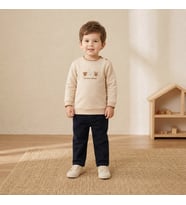 Erkek Çocuk Üç Hayvan Figürlü Bej Uzun Kollu Sweatshirt - KAHVE / 1 YAŞ