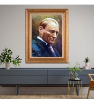 Altın Paspartulu Atatürk  Çerçeveli Tablo C303 (Gold)