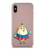 Apple iPhone X Soft Premier Kapak Bayan Puff Tasarımlı Silikon Kılıf - Pudra (Şeffaf)