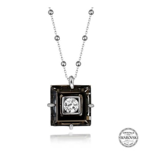 Swarovski Crystal Taşlı Top Zincir Siyah Elmas Gümüş Kadın Kolye