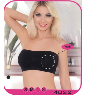 Siyah Kadın Pedli Straplez Büstiyer Askısız Kısa Üst S-XL 4022