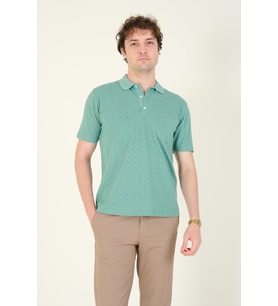 Giyim Dünyası Erkek Desenli Cepli Polo Yaka T-Shirt Mint (Mint Yeşili)