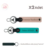Öğrenciye Doğum Günü Hediyesi, İsim Yazılı 2’li Anahtarlık Seti, Yavru Ağzı-Koyu Turkuaz-Lacivert