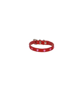 Cattie Gerçek Deriden El Yapımı Taşlı Kedi Boyun Tasması 1x21-25cm - Red