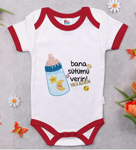 BK Kids Bana Sütümü Verin Tasarımlı Kırmızı Bebek Body Zıbın-1