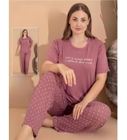 Boyraz Kadın Milan Büyük Beden Bisiklet Yaka Kısa Kol İnce Pijama Takımı 11052 - 1 Adet (Pudra)