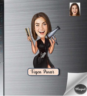 Kişiye Özel Kuaför Kadın Ahşap Magnet -2