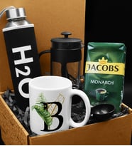 Özel Kılıflı Cam Şişe Matara & Kişiye Özel Kupa & French Press & 250 Gram Jacobs Filtre Kahve Hediye Seti