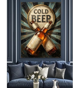 Cold Beer Retro Bira Tabelası Dekoratif Kanvas - Mdf Ahşap Tablo