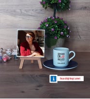 Halaya Hediye Fotoğraflı Dekoratif Taş, Ahşap Altlıklı Türk Kahvesi Fincanı Hediye (Model 4)