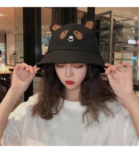 Siyah Sevimli Panda Kulaklı Bucket Şapka