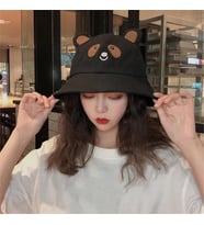 Siyah Sevimli Panda Kulaklı Bucket Şapka