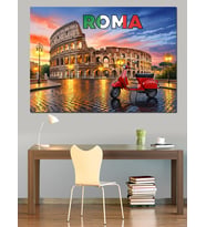 Roma'Daki Kolezyum Ve Bayrak Teması Dekoratif Kanvas - Mdf Ahşap Tablo