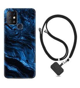 INFINIX Hot 8 9 10 11S Hot 10 Play 10T Kılıf Boyun Askılı Silikon Blue MArble 1379