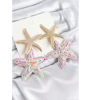 Pirinç Sallantılı Rainbow Deniz Yıldızı Model Gold Renk Hasır Küpe 5886 - HEP-1563-4630