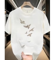 ERKEK Bisiklet yaka Tişört Özgür kuşlar Baskılı kısa kol T-shirt - Beyaz