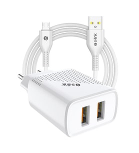 S-link SL-EC50 12w Hızlı Şarj 5V 2400MA İphone Kablolu 2 USB Çıkışlı Beyaz Ev Şarj Adaptörü