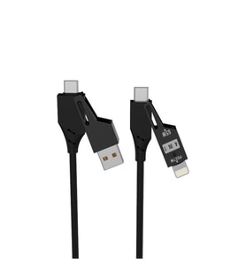 Şarj Kablosu 4in1 Type-C Lightning Usb-A Super Hızlı Akordiyonlu 4IN1 65W Kablo (Siyah)