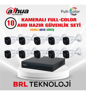Dahua 10 Kameralı Renkli Gece Görüşlü Full HD Güvenlik Kamera Seti