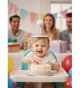 1 YAŞ Yazılı Mini Jüt Bebek Şapkası Ponponlu Doğal Renk Parti Konsept Taç  İlk Doğum Günü ve Fotoğraf Çekimi Aksesuarı