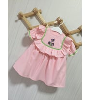 Toz Pembe Nakış Ve Su Taşı Detaylı Kız Çocuk Bebek Cici Elbise