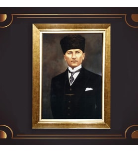 Altın Varaklı Çerçeveli Paspartulu Atatürk Tablo z5174 (Gold)