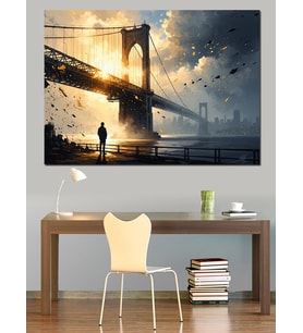 Günbatımında Brooklyn Köprüsü New York Dekoratif Kanvas - Mdf Ahşap Tablo