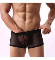 Fantezi Transparan Tül Erkek Boxer Fantezi Tanga (Siyah)