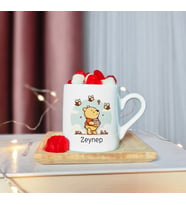 Winnie Pooh Tasarımlı Ahşap Tabaklı Kişiye Özel Türk Kahvesi Fincanı