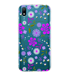 Huawei y5 2019 Uyumlu Kapak Flowers Tasarımlı Şeffaf Silikon Kılıf
