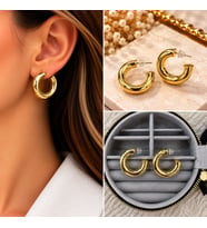 Premium Parlak ve Şık Gold Renk Kalın Açık Halka 316L Çelik Kadın Küpe