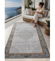 Madalyon Serisi Gold Çerçeveli Motif İşlemeli Makine Dokuma Halı Sultan Halı