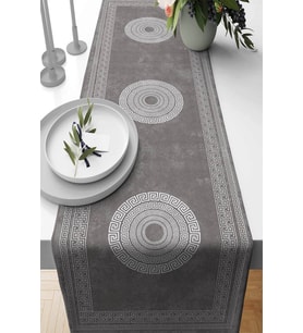 Gri Çerçeveli Desen Premium Masa Örtüsü Runner RNR230
