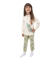 Kız Çocuk Bej Papağan Baskılı 2'li Pijama Takımı