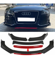 Audi A4 B8 Kırmızı Renkli Şeritli Dilli Ön Lip 4 Prç Parlak Siyah ABS