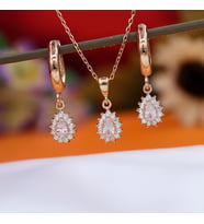 Beyaz Taşlı Minimal Anturaj Damla Gümüş Kolye Küpe Takım