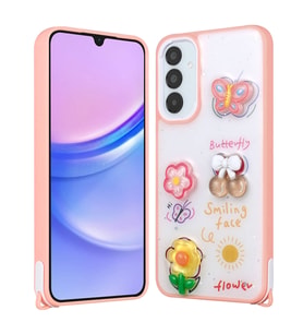 Samsung Galaxy A35 Uyumlu Kılıf Parlayan Simli Kabartma Figürlü Zore Cevze Kapak (Pembe)