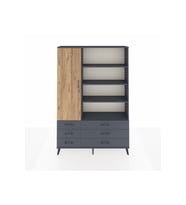 Arges Dolap 8 Raflı 6 Çekmeceli Tek Kapaklı  132x30x195 Antrasit-Çam/Antrasit